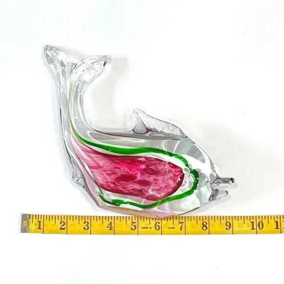 Vintage MCM Murano Fish Art Glass Sculpture Home Decor Green Pink 9 X 7 - Picture 7 of 9